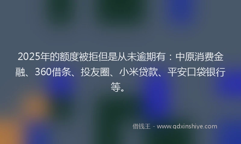 2025年的额度被拒但是从未逾期有：中原消费金融、360借条、投友圈、小米贷款、平安口袋银行等。