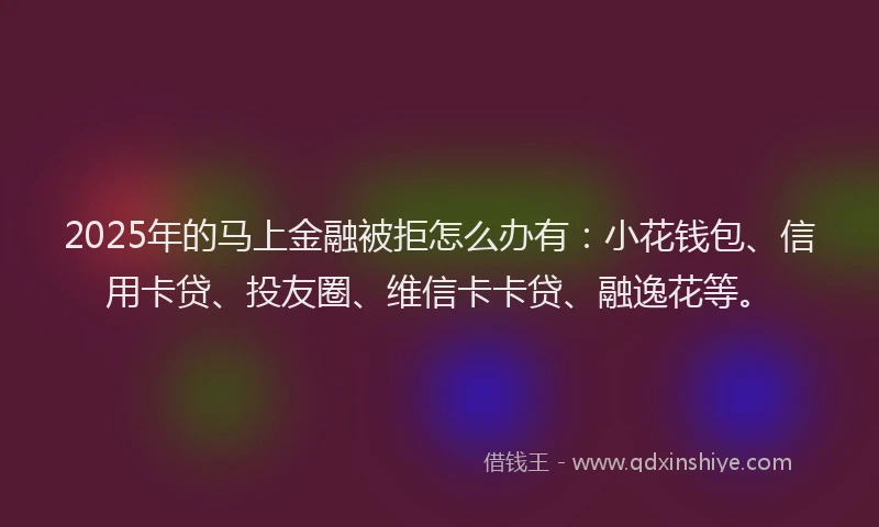 2025年的马上金融被拒怎么办有：小花钱包、信用卡贷、投友圈、维信卡卡贷、融逸花等。