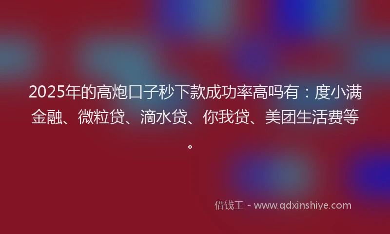 2025年的高炮口子秒下款成功率高吗有：度小满金融、微粒贷、滴水贷、你我贷、美团生活费等。