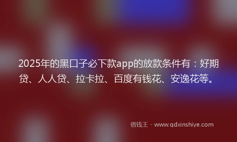 2025年的黑口子必下款app的放款条件有：好期贷、人人贷、拉卡拉、百度有钱花、安逸花等。