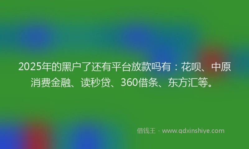 2025年的黑户了还有平台放款吗有：花呗、中原消费金融、读秒贷、360借条、东方汇等。