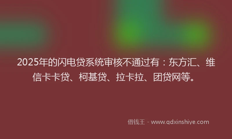 2025年的闪电贷系统审核不通过有：东方汇、维信卡卡贷、柯基贷、拉卡拉、团贷网等。