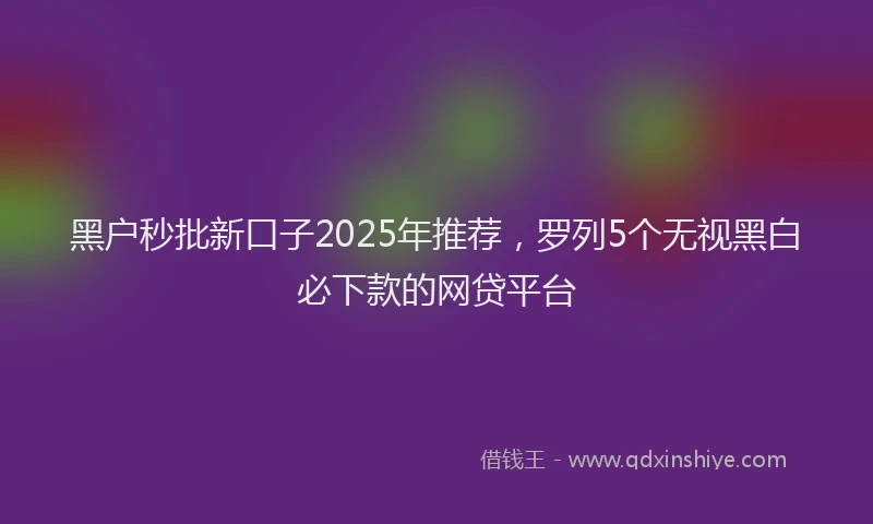 黑户秒批新口子2025年推荐，罗列5个无视黑白必下款的网贷平台