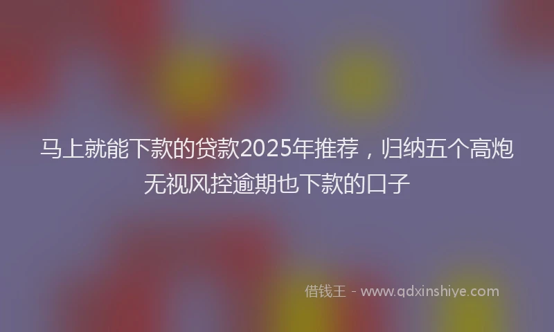 马上就能下款的贷款2025年推荐，归纳五个高炮无视风控逾期也下款的口子
