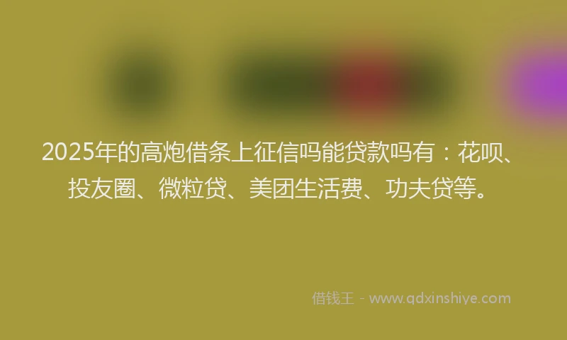 2025年的高炮借条上征信吗能贷款吗有：花呗、投友圈、微粒贷、美团生活费、功夫贷等。