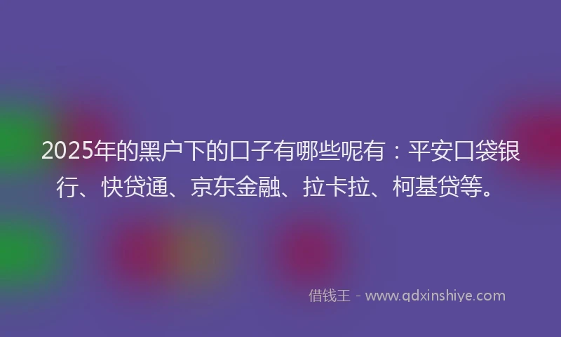 2025年的黑户下的口子有哪些呢有：平安口袋银行、快贷通、京东金融、拉卡拉、柯基贷等。