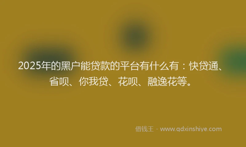 2025年的黑户能贷款的平台有什么有:快贷通、省呗、你我贷、花呗、融逸花等。