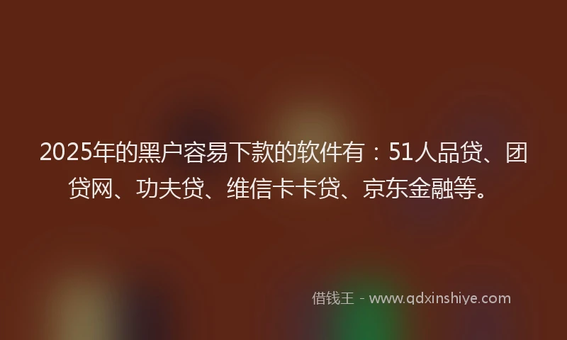 2025年的黑户容易下款的软件有：51人品贷、团贷网、功夫贷、维信卡卡贷、京东金融等。