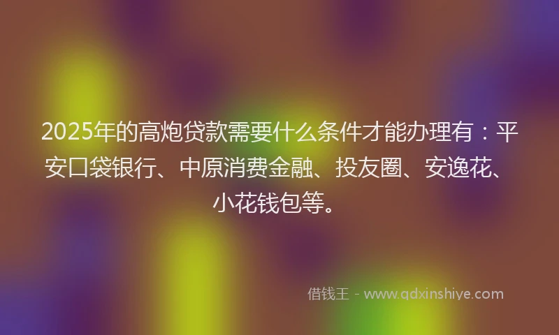 2025年的高炮贷款需要什么条件才能办理有：平安口袋银行、中原消费金融、投友圈、安逸花、小花钱包等。