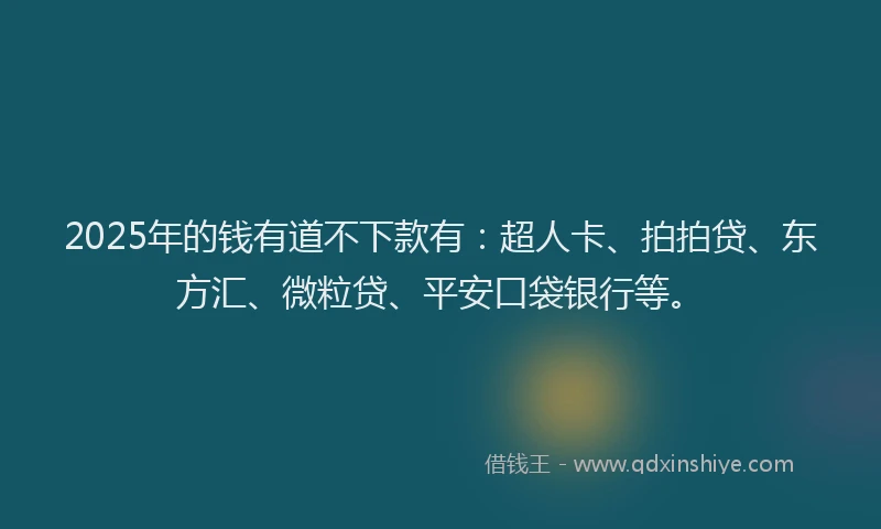 2025年的钱有道不下款有：超人卡、拍拍贷、东方汇、微粒贷、平安口袋银行等。