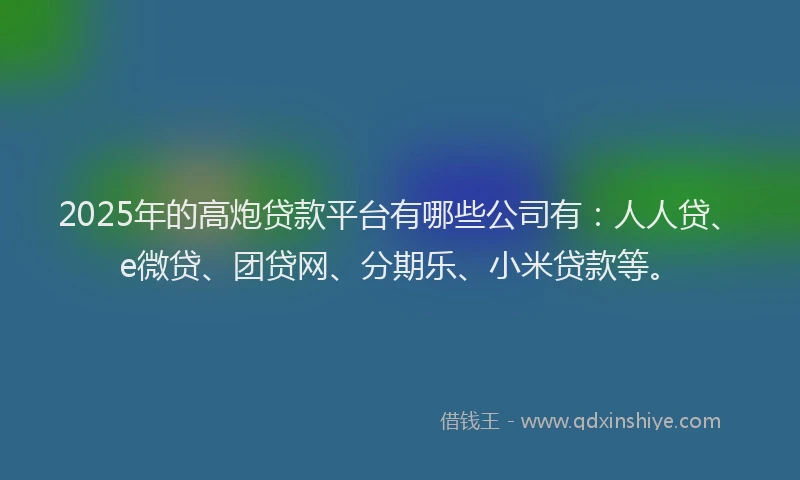 2025年的高炮贷款平台有哪些公司有：人人贷、e微贷、团贷网、分期乐、小米贷款等。