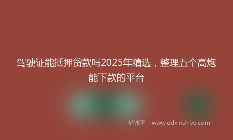 驾驶证能抵押贷款吗2025年精选，整理五个高炮能下款的平台