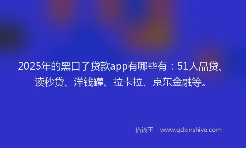 2025年的黑口子贷款app有哪些有：51人品贷、读秒贷、洋钱罐、拉卡拉、京东金融等。