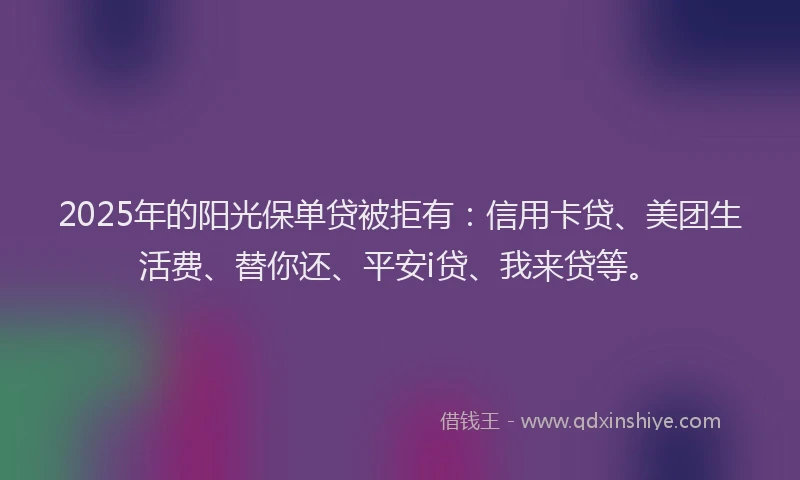 2025年的阳光保单贷被拒有：信用卡贷、美团生活费、替你还、平安i贷、我来贷等。