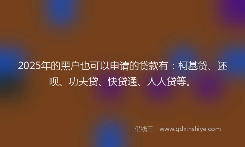 2025年的黑户也可以申请的贷款有：柯基贷、还呗、功夫贷、快贷通、人人贷等。