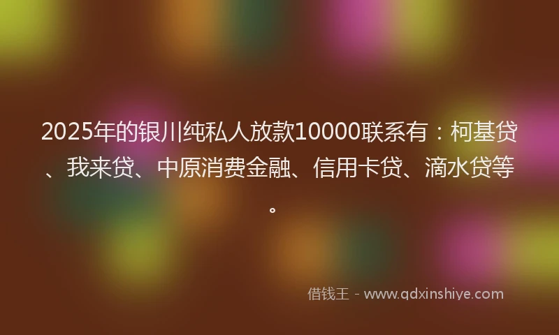 2025年的银川纯私人放款10000联系有：柯基贷、我来贷、中原消费金融、信用卡贷、滴水贷等。