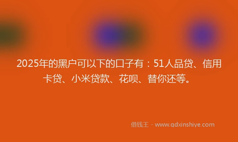 2025年的黑户可以下的口子有：51人品贷、信用卡贷、小米贷款、花呗、替你还等。