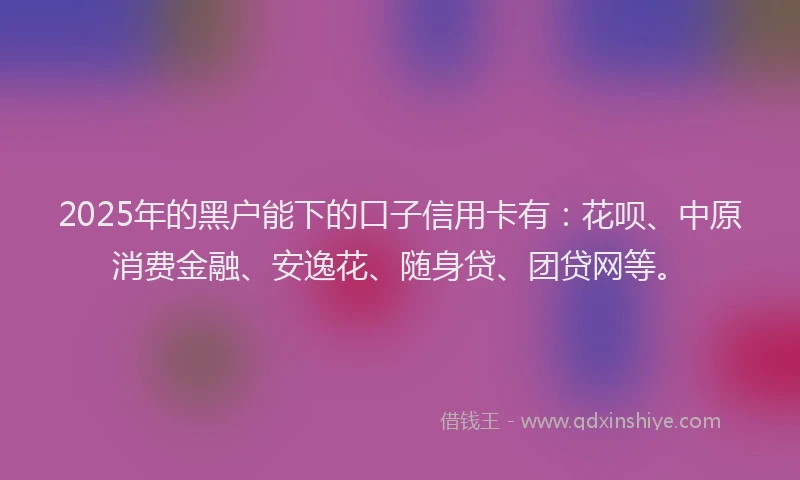 2025年的黑户能下的口子信用卡有：花呗、中原消费金融、安逸花、随身贷、团贷网等。