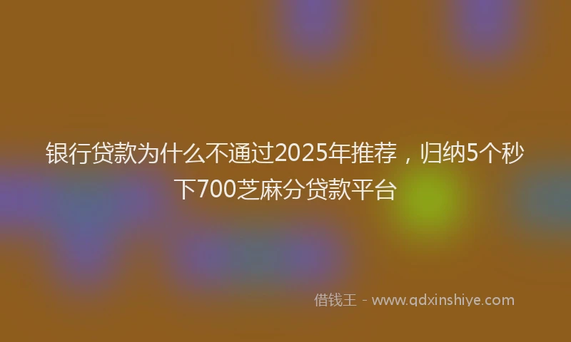 银行贷款为什么不通过2025年推荐，归纳5个秒下700芝麻分贷款平台