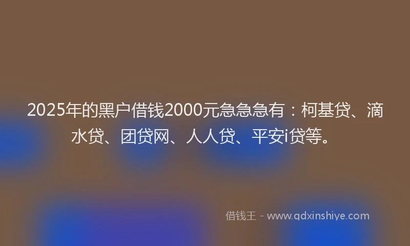 2025年的黑户借钱2000元急急急有：柯基贷、滴水贷、团贷网、人人贷、平安i贷等。
