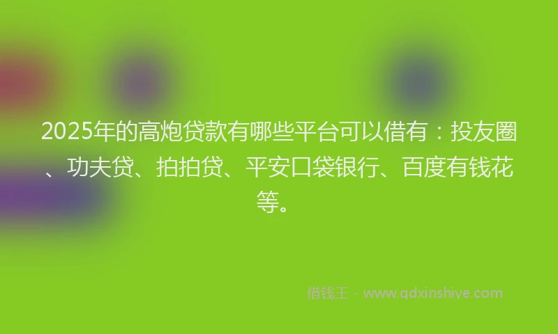 2025年的高炮贷款有哪些平台可以借有：投友圈、功夫贷、拍拍贷、平安口袋银行、百度有钱花等。