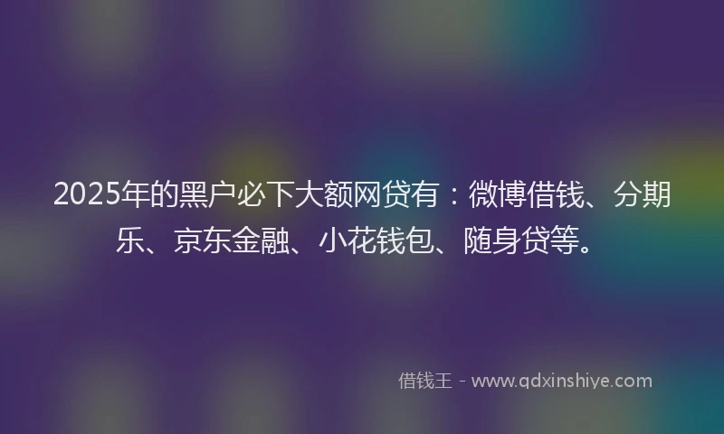 2025年的黑户必下大额网贷有：微博借钱、分期乐、京东金融、小花钱包、随身贷等。