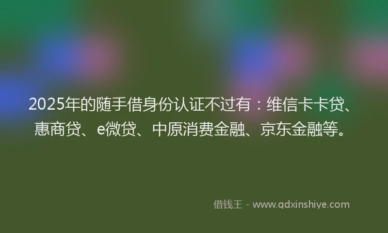 2025年的随手借身份认证不过有：维信卡卡贷、惠商贷、e微贷、中原消费金融、京东金融等。