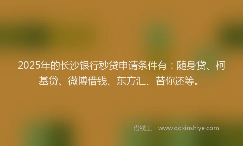 2025年的长沙银行秒贷申请条件有：随身贷、柯基贷、微博借钱、东方汇、替你还等。