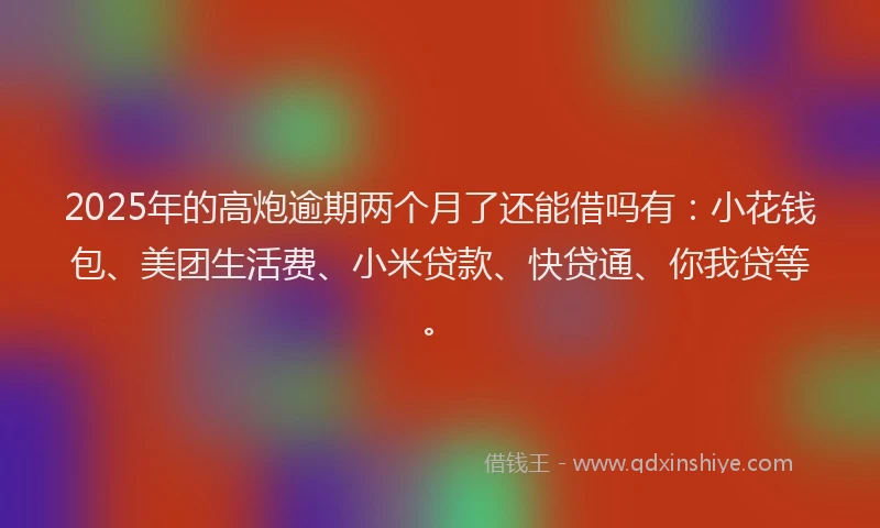 2025年的高炮逾期两个月了还能借吗有：小花钱包、美团生活费、小米贷款、快贷通、你我贷等。
