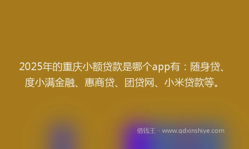 2025年的重庆小额贷款是哪个app有：随身贷、度小满金融、惠商贷、团贷网、小米贷款等。