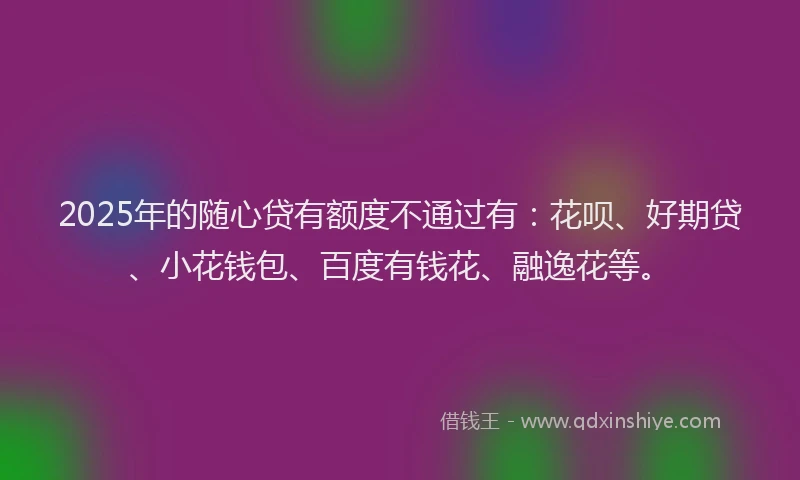 2025年的随心贷有额度不通过有：花呗、好期贷、小花钱包、百度有钱花、融逸花等。