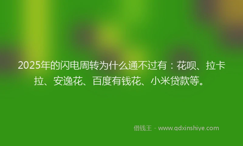 2025年的闪电周转为什么通不过有：花呗、拉卡拉、安逸花、百度有钱花、小米贷款等。