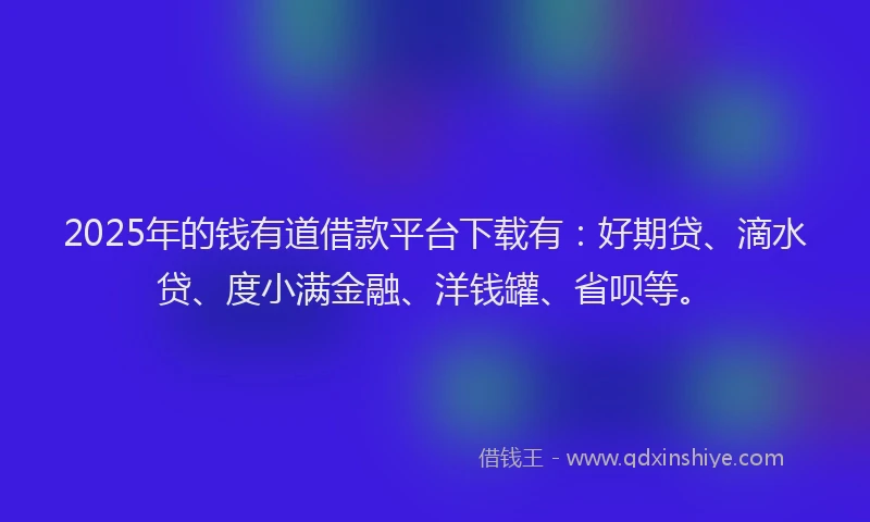 2025年的钱有道借款平台下载有：好期贷、滴水贷、度小满金融、洋钱罐、省呗等。