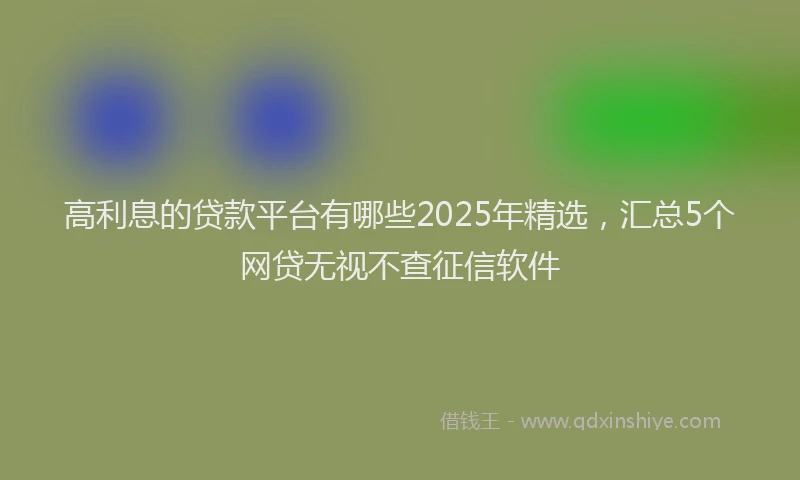 高利息的贷款平台有哪些2025年精选，汇总5个网贷无视不查征信软件