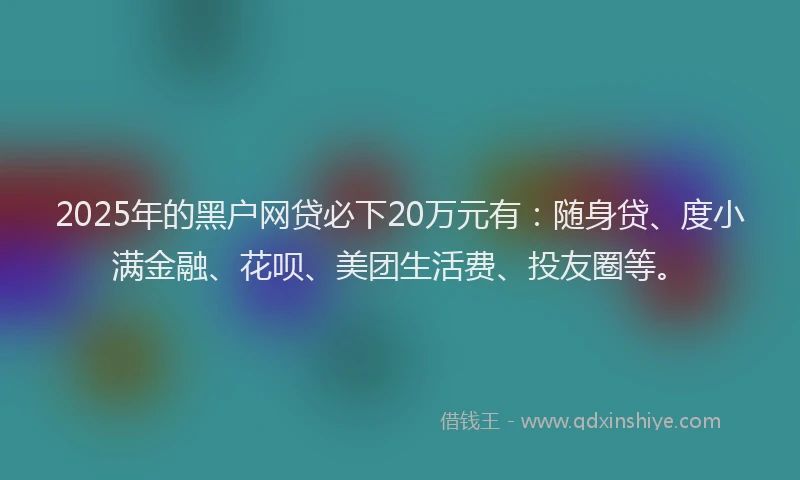 2025年的黑户网贷必下20万元有：随身贷、度小满金融、花呗、美团生活费、投友圈等。