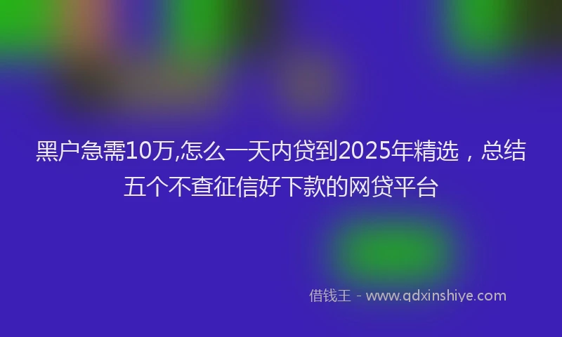黑户急需10万,怎么一天内贷到2025年精选，总结五个不查征信好下款的网贷平台