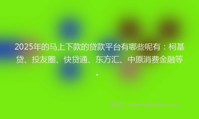 2025年的马上下款的贷款平台有哪些呢有：柯基贷、投友圈、快贷通、东方汇、中原消费金融等。