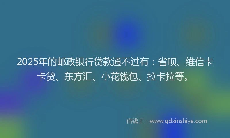 2025年的邮政银行贷款通不过有：省呗、维信卡卡贷、东方汇、小花钱包、拉卡拉等。