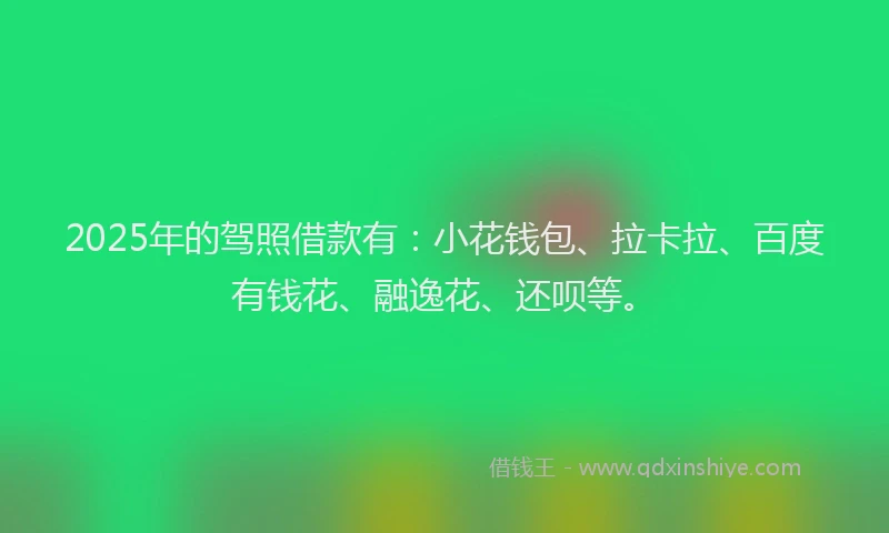 2025年的驾照借款有：小花钱包、拉卡拉、百度有钱花、融逸花、还呗等。