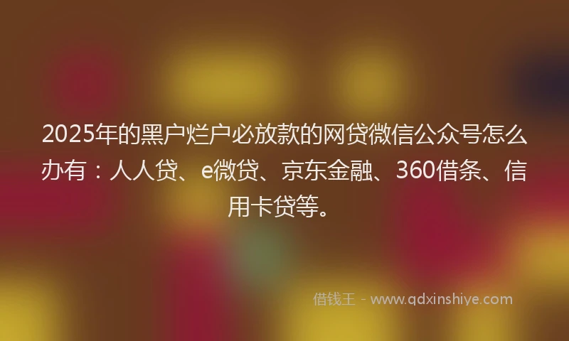 2025年的黑户烂户必放款的网贷微信公众号怎么办有：人人贷、e微贷、京东金融、360借条、信用卡贷等。