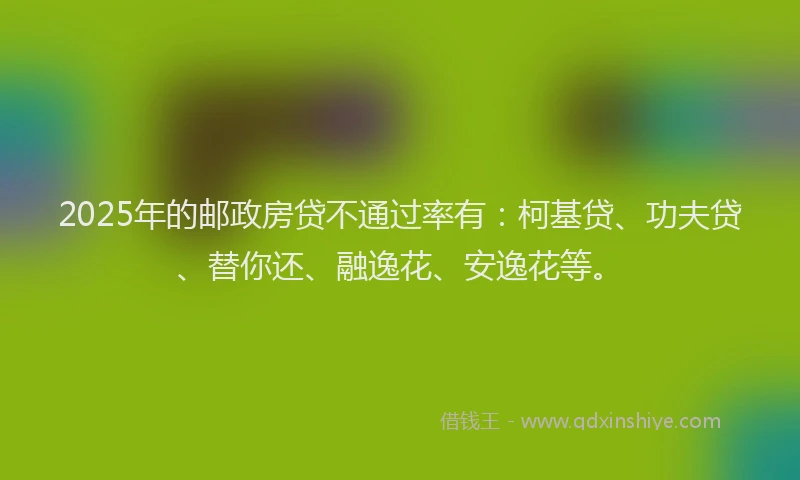 2025年的邮政房贷不通过率有：柯基贷、功夫贷、替你还、融逸花、安逸花等。