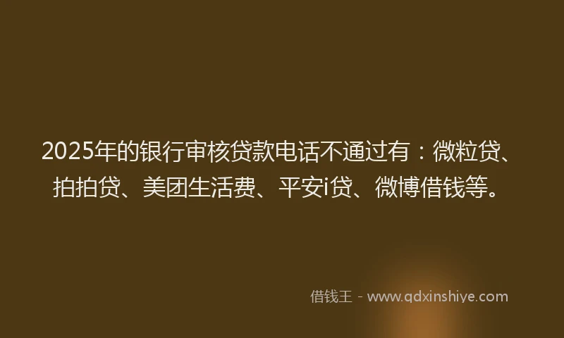 2025年的银行审核贷款电话不通过有：微粒贷、拍拍贷、美团生活费、平安i贷、微博借钱等。
