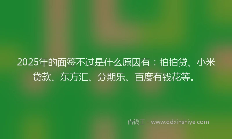 2025年的面签不过是什么原因有：拍拍贷、小米贷款、东方汇、分期乐、百度有钱花等。