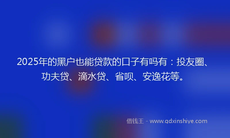 2025年的黑户也能贷款的口子有吗有：投友圈、功夫贷、滴水贷、省呗、安逸花等。
