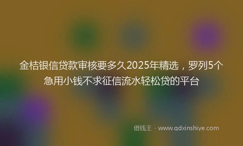 金桔银信贷款审核要多久2025年精选，罗列5个急用小钱不求征信流水轻松贷的平台