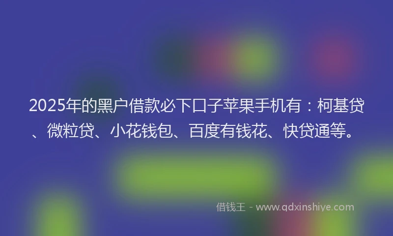 2025年的黑户借款必下口子苹果手机有：柯基贷、微粒贷、小花钱包、百度有钱花、快贷通等。