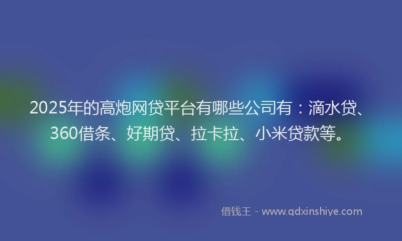 2025年的高炮网贷平台有哪些公司有：滴水贷、360借条、好期贷、拉卡拉、小米贷款等。