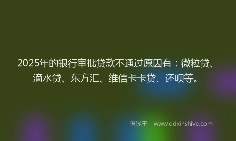 2025年的银行审批贷款不通过原因有：微粒贷、滴水贷、东方汇、维信卡卡贷、还呗等。