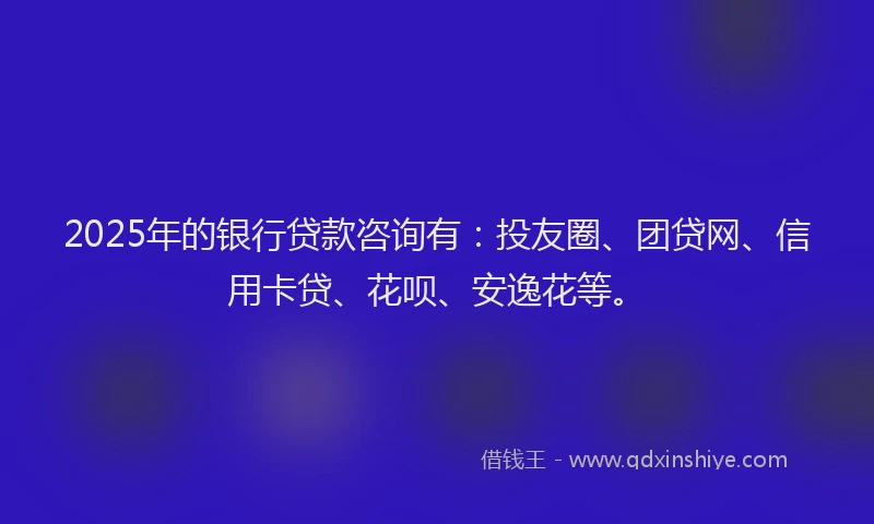 2025年的银行贷款咨询有：投友圈、团贷网、信用卡贷、花呗、安逸花等。