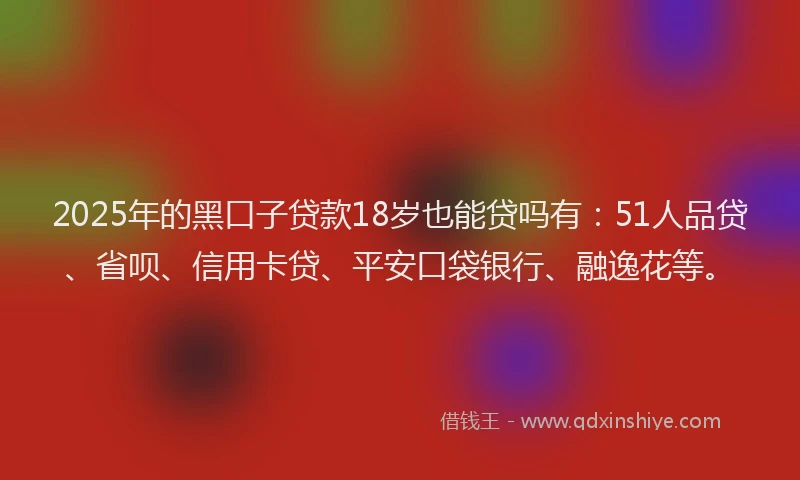 2025年的黑口子贷款18岁也能贷吗有：51人品贷、省呗、信用卡贷、平安口袋银行、融逸花等。